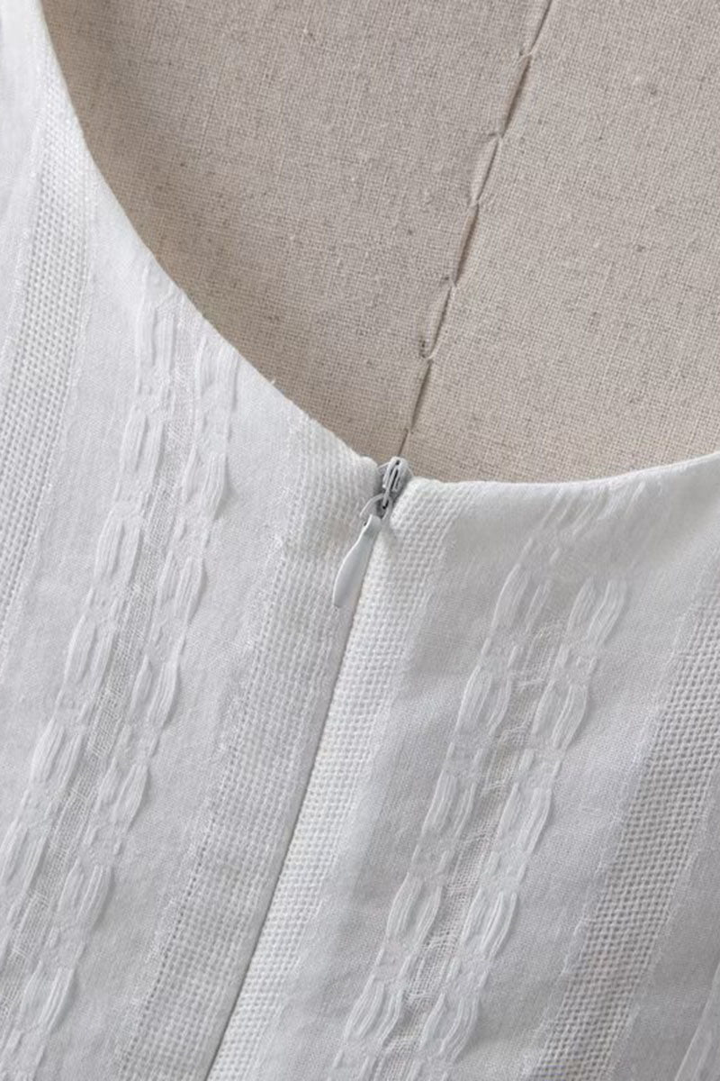 Square Neck Low Back Texture A-Line Sleeveless Mini Dresses-White
