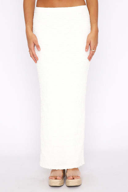 Textured Crop Tube Top Split Bodycon Maxi Skirt Matching Set-White