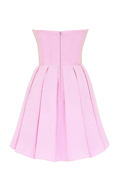 Pleated Corset Strapless Sweetheart Neck Party Mini Dresses-Pink