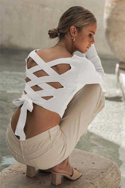 Square Neck Back Lace Up Tied Slim Top