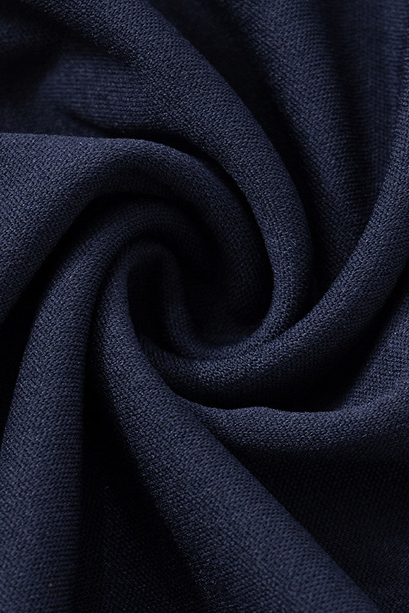 U Neck Colorblock Trim Cinch Waist Sleeveless Daily Mini Dresses-Navy