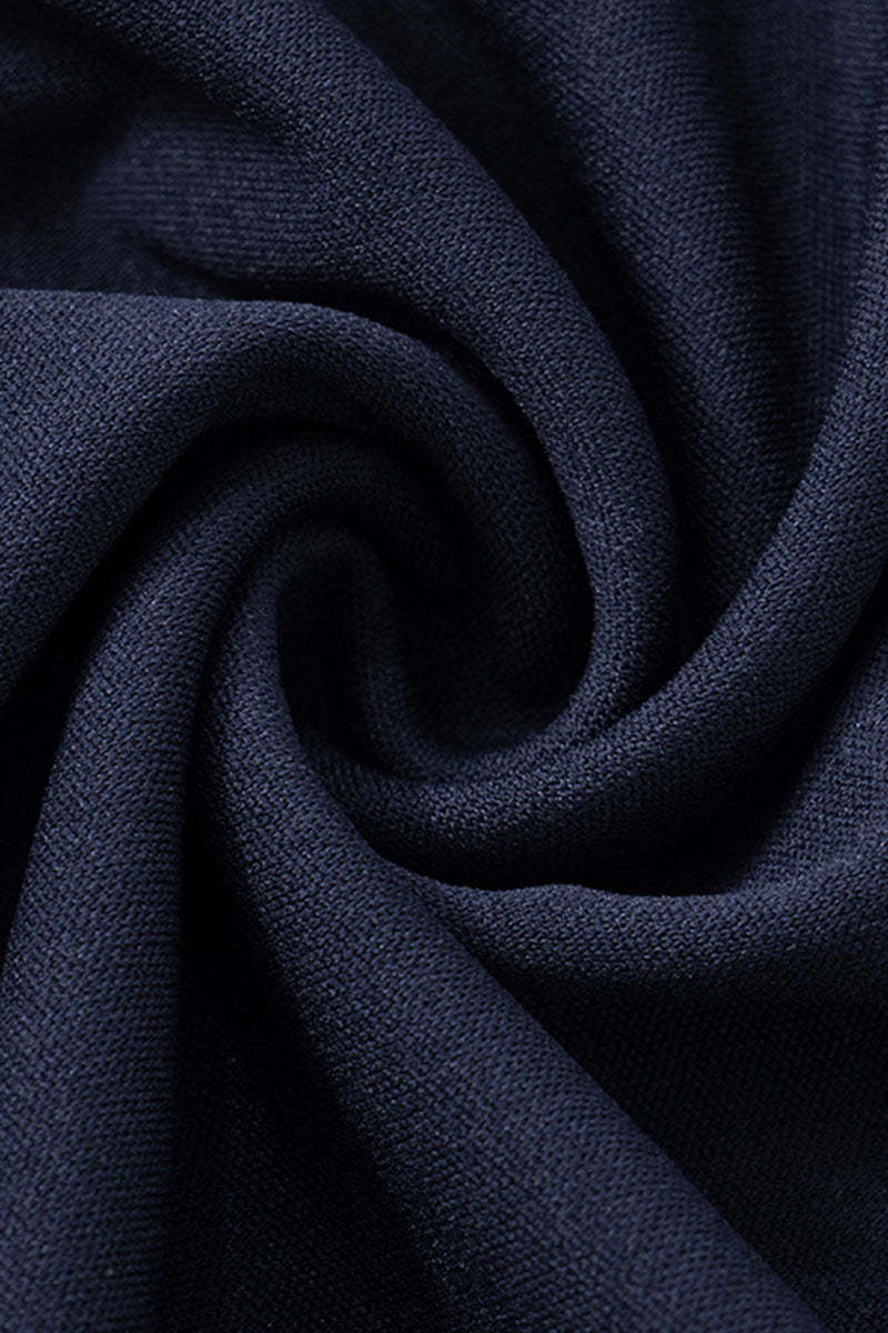 U Neck Colorblock Trim Cinch Waist Sleeveless Daily Mini Dresses-Navy