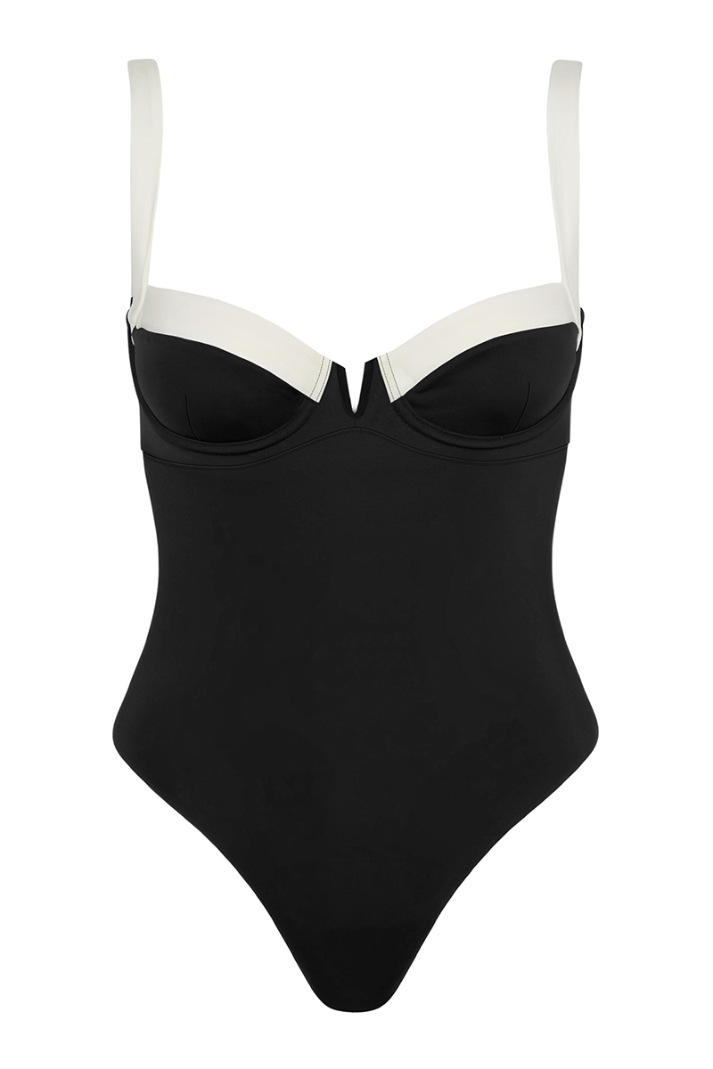 Colorblock Sleeveless Back Bow One-Piece Swimsuit-Black
