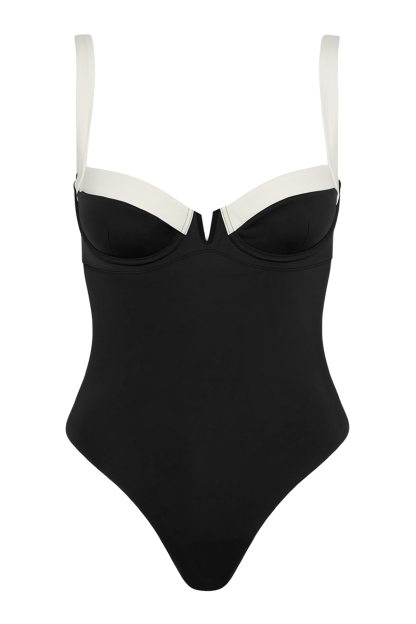 Colorblock Sleeveless Back Bow One-Piece Swimsuit-Black