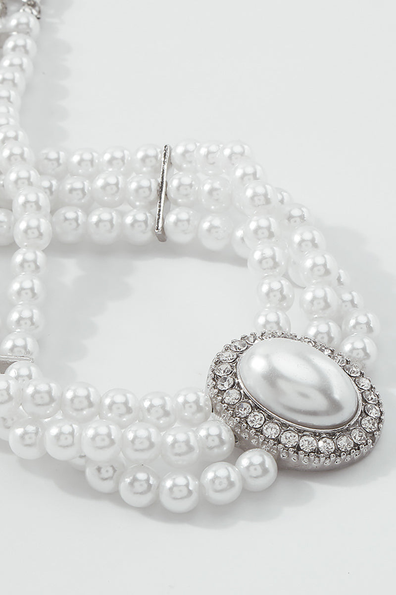 Elegant Layered Pearl Rhinestone Alloy Necklace