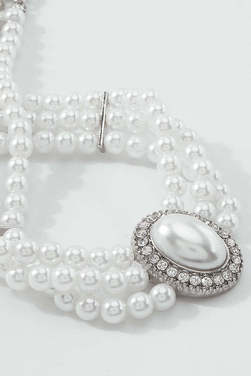 Elegant Layered Pearl Rhinestone Alloy Necklace