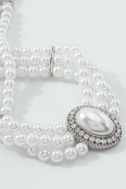 Elegant Layered Pearl Rhinestone Alloy Necklace