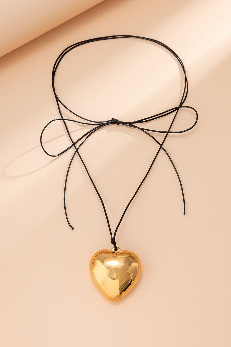 Alloy Heart Pendant Decor String Tied Up Necklace