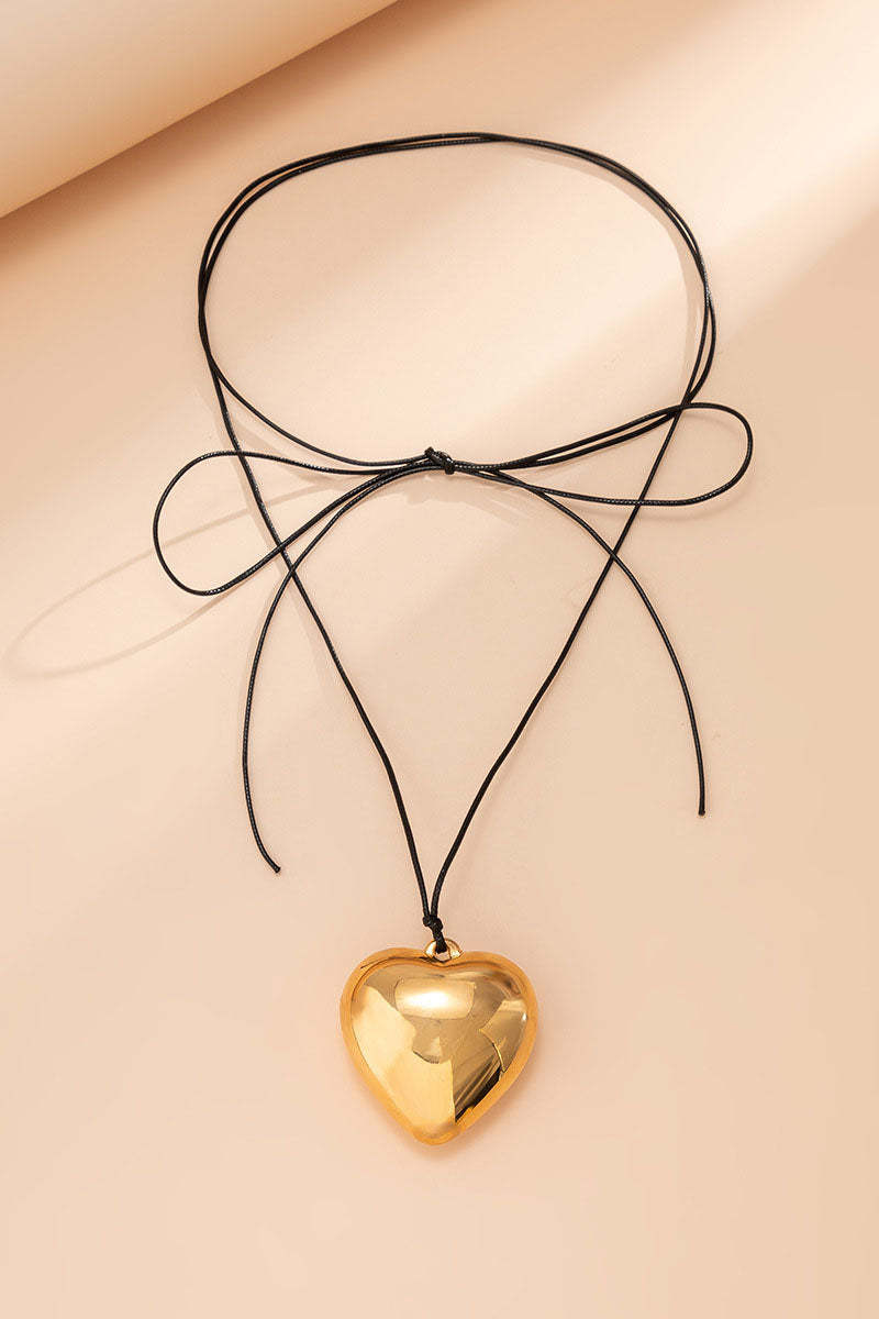 Alloy Heart Pendant Decor String Tied Up Necklace