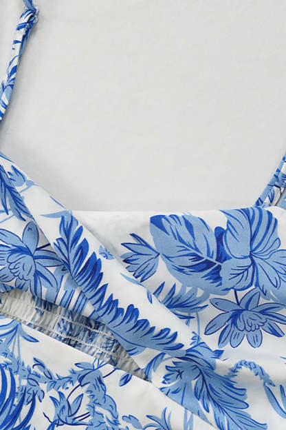 Cami Cutout Tied Up Ruched Tube Top Tiered Pleated Maxi Skirt Floral Print Vacation Matching Sets