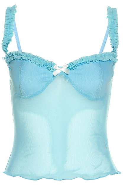 Irregular Neckline Frilled Crop Cami-Blue