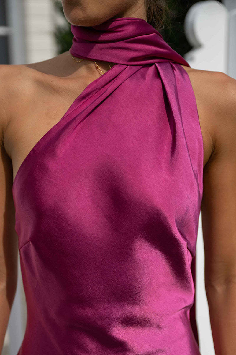 High Halter Open Back Slit Midi Dresses