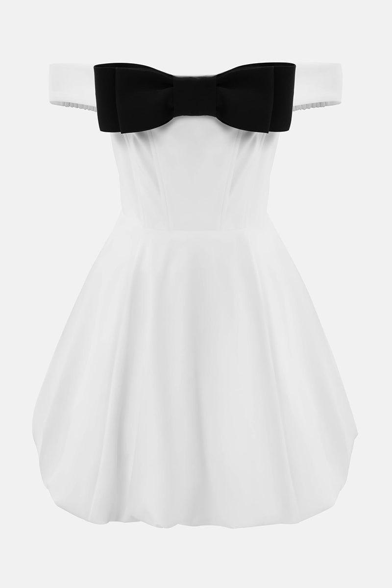 Bowknot Decor Off Shoulder Corset Party Mini Dresses-White