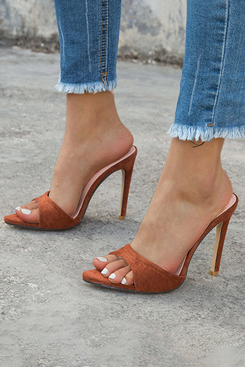 Casual Solid Color Quilted Pointed Toe Slides Stiletto Heels