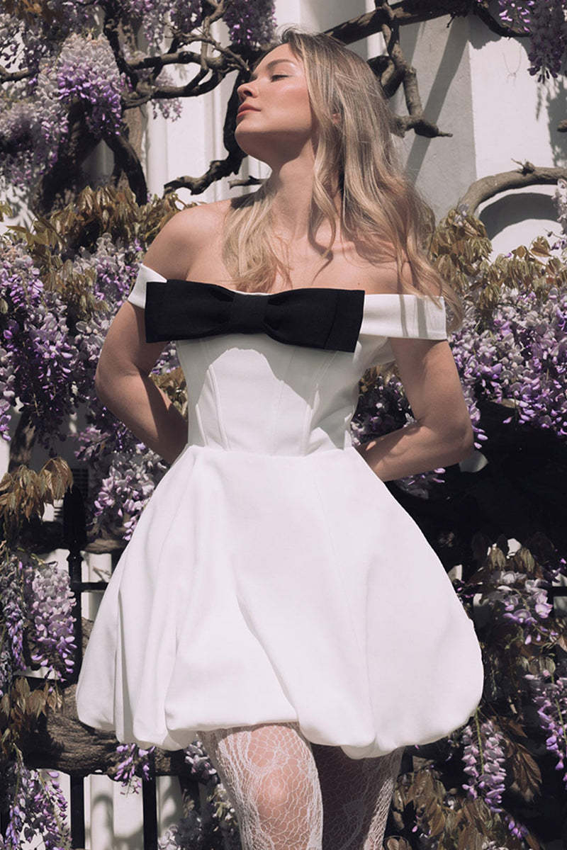 Bowknot Decor Off Shoulder Corset Party Mini Dresses-White