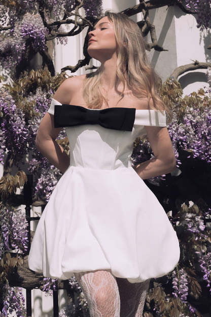 Bowknot Decor Off Shoulder Corset Party Mini Dresses-White