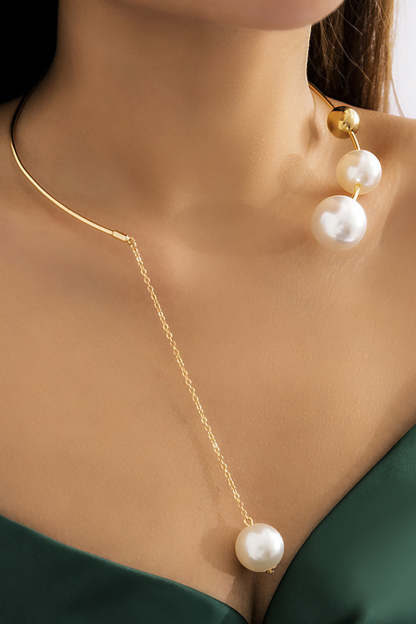 Alloy Pearl Chain Necklace Round Ring Beads Dangle Earrings