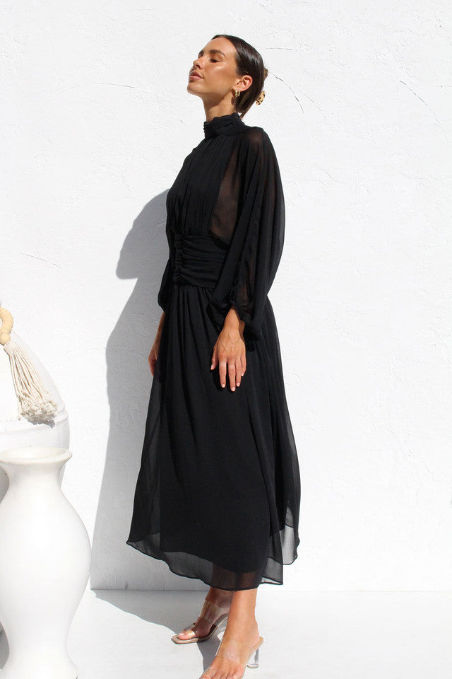 Floaty Mesh Long Sleeve Maxi Dresses
