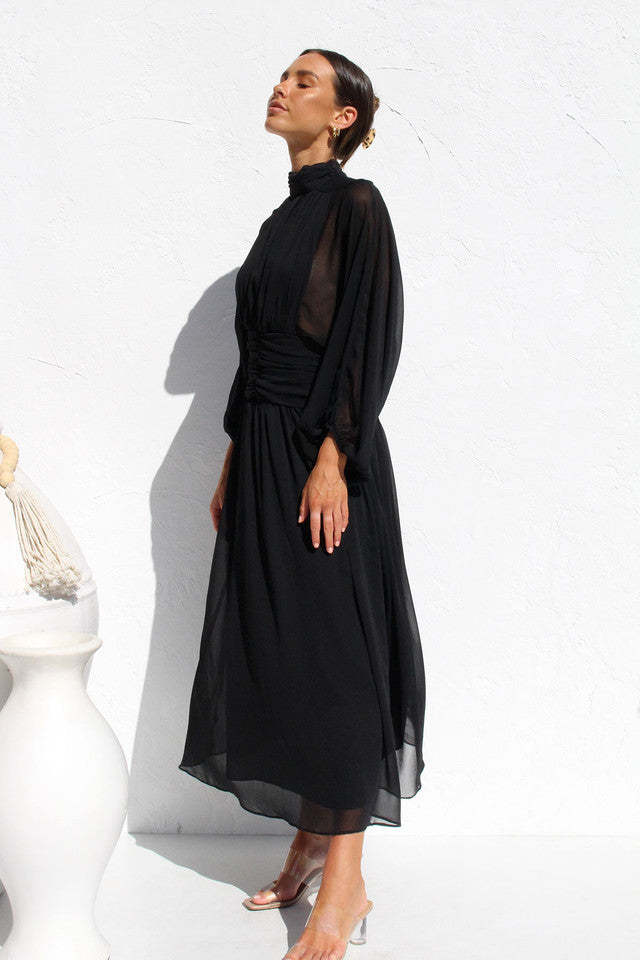 Floaty Mesh Long Sleeve Maxi Dresses