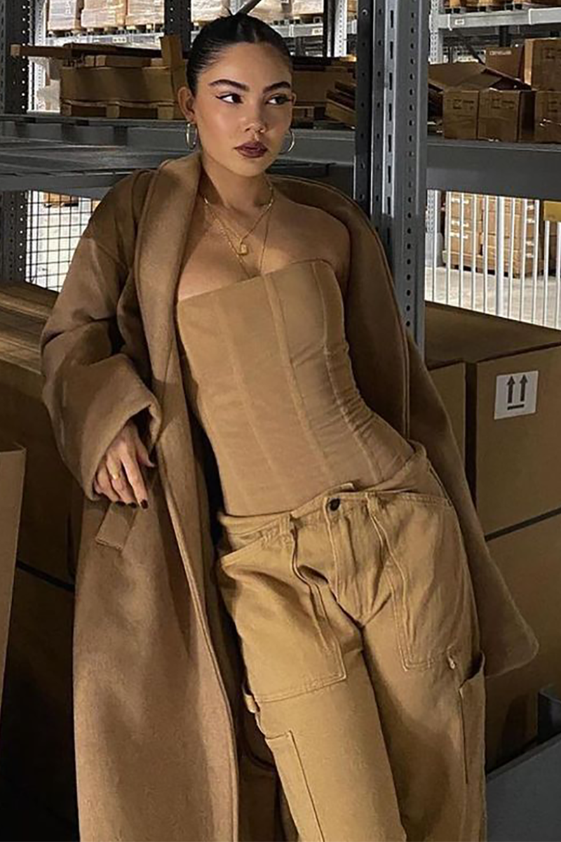 Boat Neck Strapless Cinch Waist Mesh Corset-Khaki