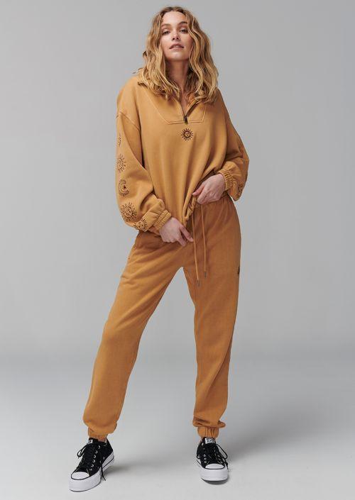 Embroidered Hoodie Pant Set Tracksuit - Yellow