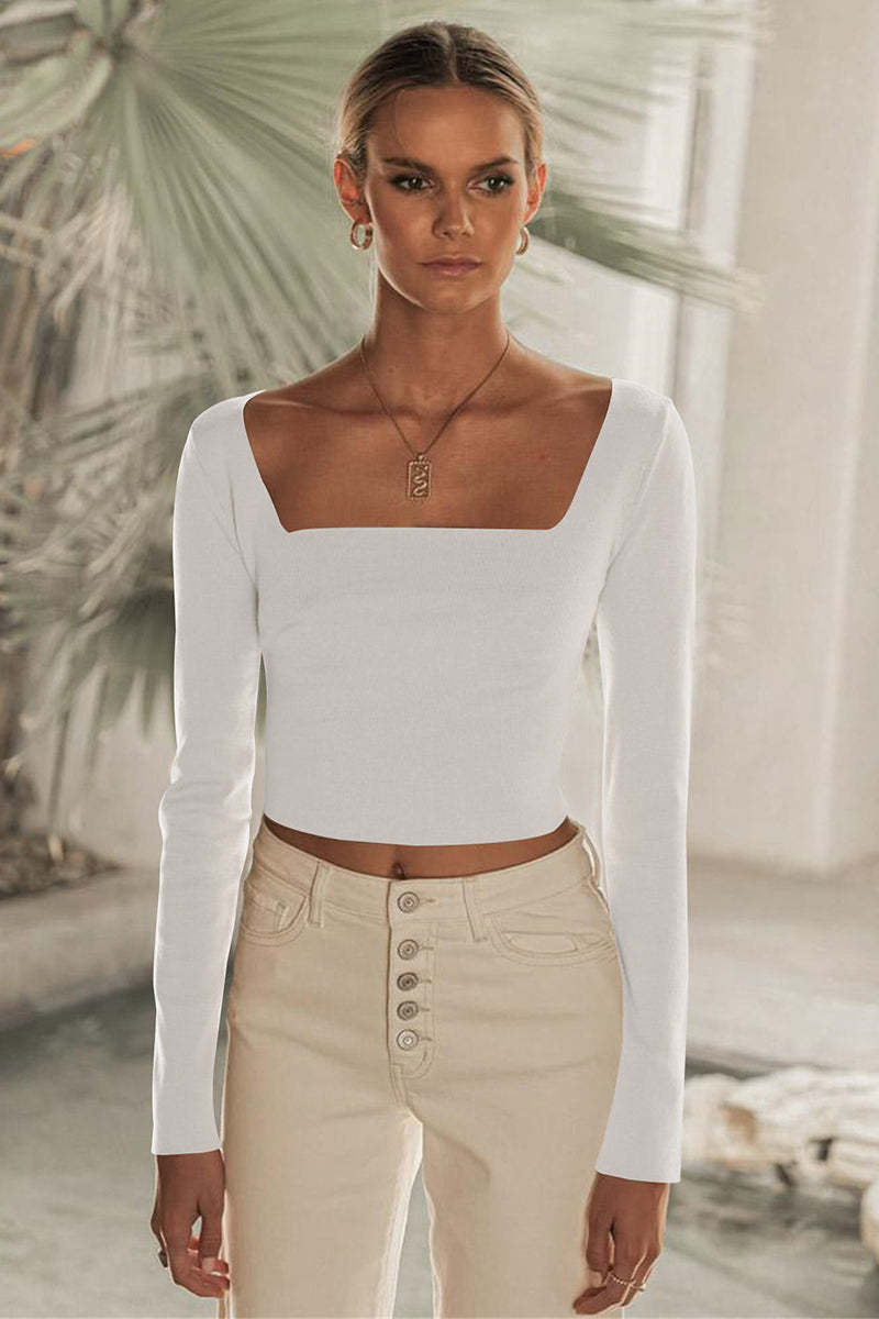 Square Neck Back Lace Up Tied Slim Top