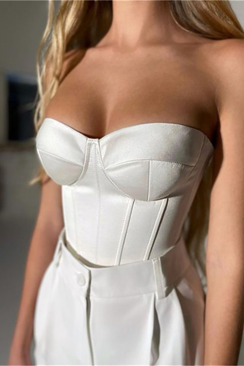 Sweetheart Neckline Strapless Corset Satin Top-Green