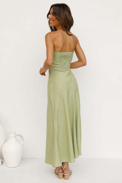 Strapless Backless Vacation Maxi Dresses - Green