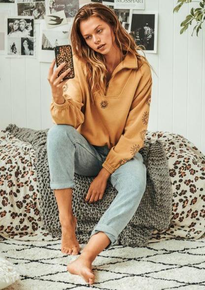 Embroidered Hoodie Pant Set Tracksuit - Yellow