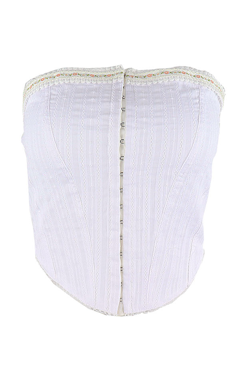 Scalloped Trim Strapless Single-Breasted Irregular Crop Top-White