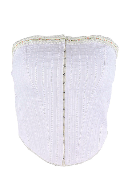 Scalloped Trim Strapless Single-Breasted Irregular Crop Top-White