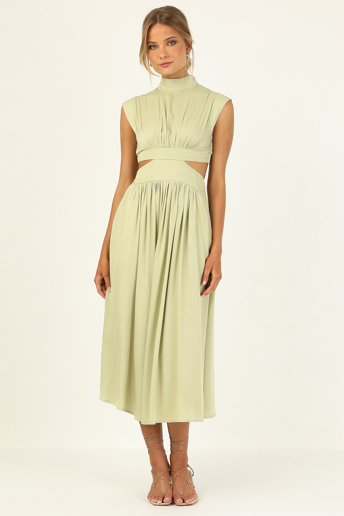 Stand Collar Sleeveless Open Waist Dress Maxi Dresses