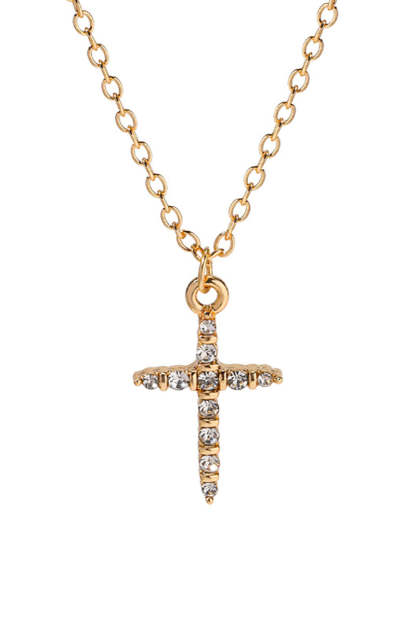 Rhinestone Cross Pendant Alloy Necklace-Gold