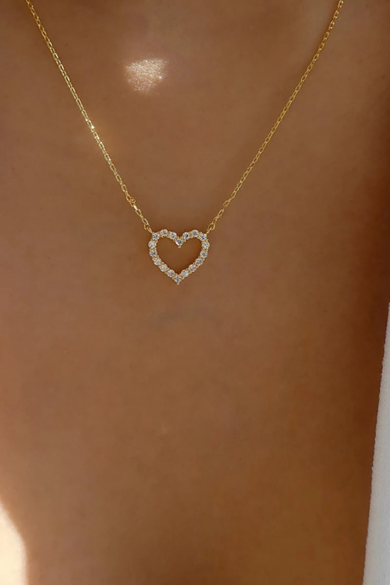 Rhinestone Heart-Shaped Pendant Fashionable Necklace-Gold1