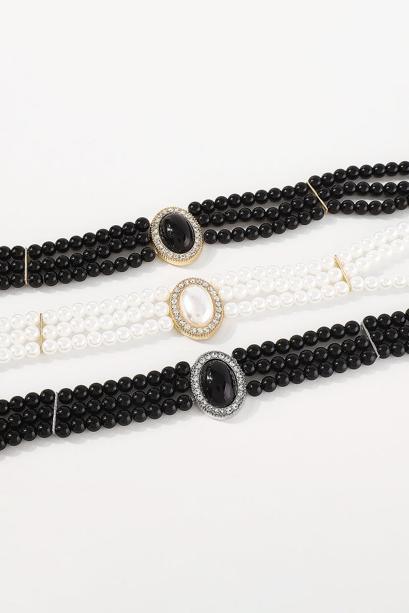 Elegant Layered Pearl Rhinestone Alloy Necklace