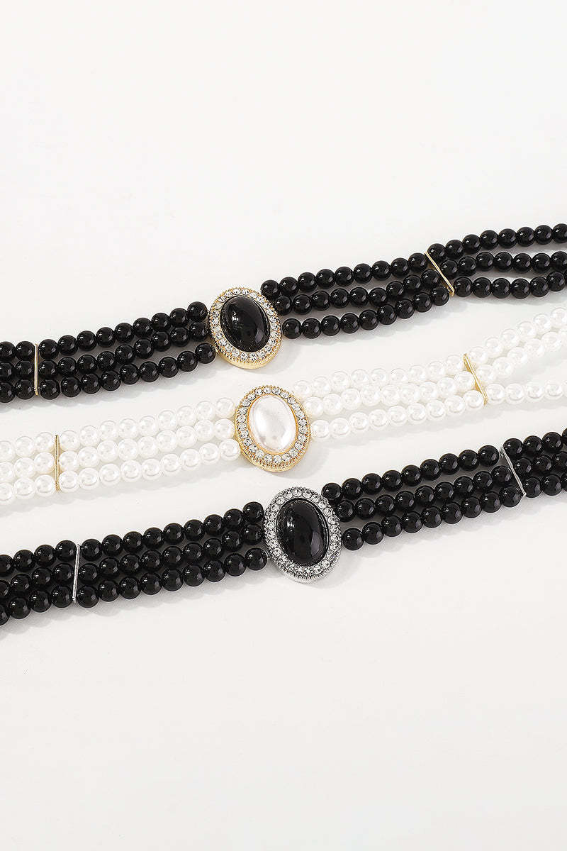 Elegant Layered Pearl Rhinestone Alloy Necklace