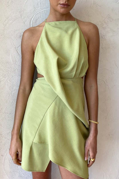 Square Halter Backless Prom Mini Dresses