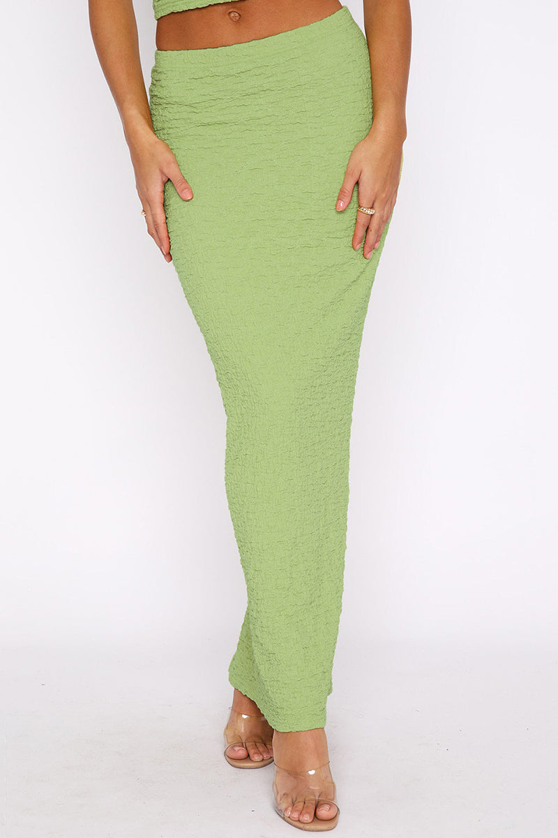 Textured Crop Tube Top Split Bodycon Maxi Skirt Matching Set-White