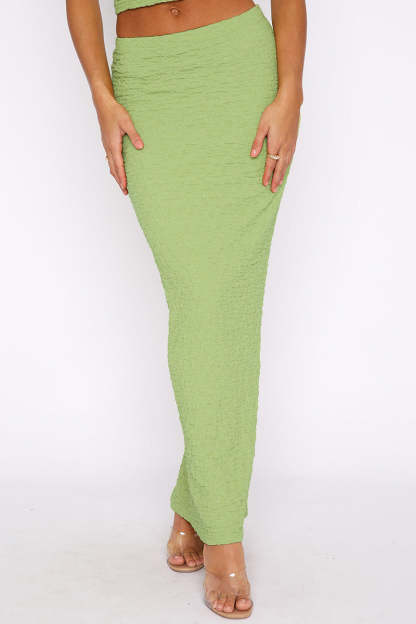 Textured Crop Tube Top Split Bodycon Maxi Skirt Matching Set-White