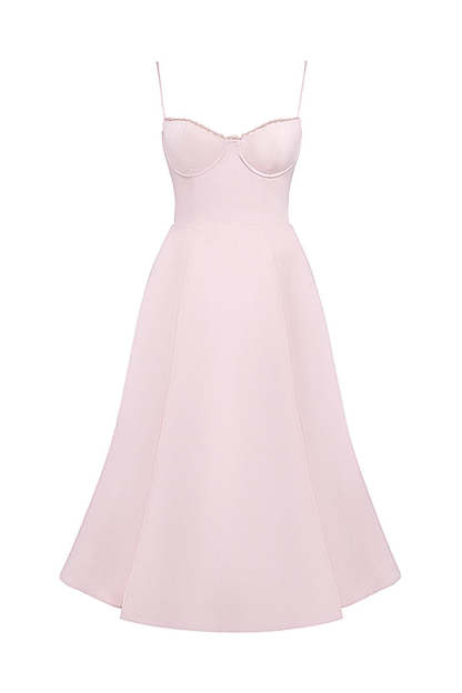 Elegant Cinch Waist Party Bridesmaid Tulle Layered Midi Slip Dresses-Pink