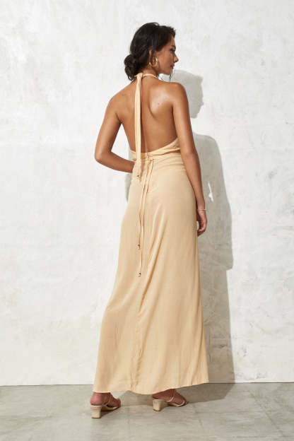 Cross Halter Sleeveless Slit Maxi Dresses