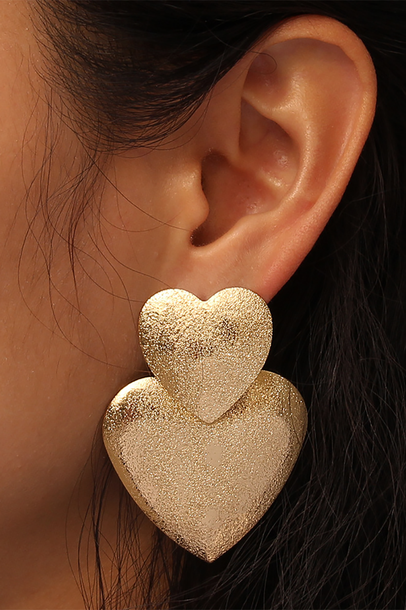 Fashionable Alloy Heart-Shaped Dangle Earrings-Gold