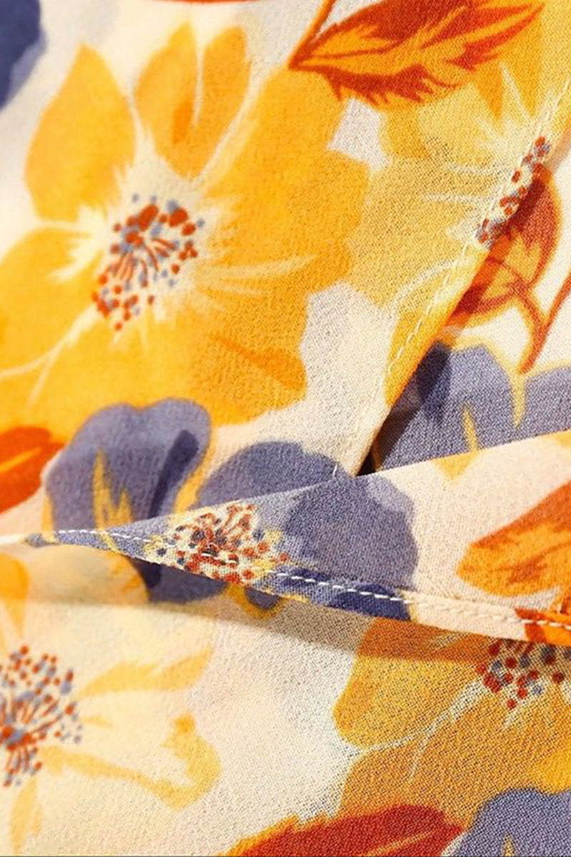 Vacation Irregular Neck Tied Up Cami A-line Floral Print High Slit Midi Dresses