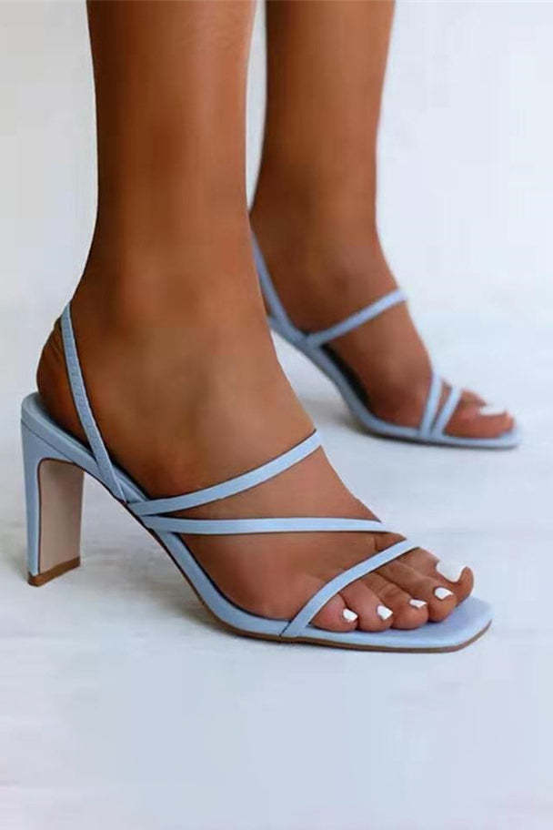 Square Toe Ankle Strap Sandal Chunky Heels