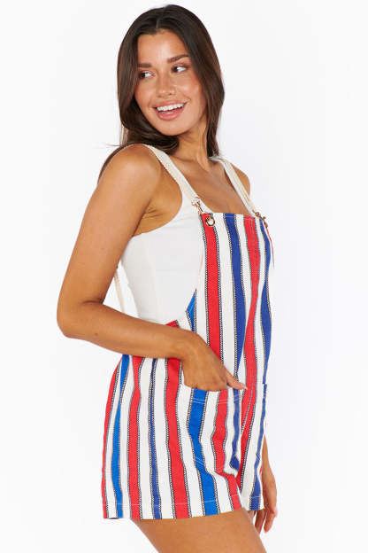 Colorblock Striped Pocket Backless Vacation Romper Playsuit-White