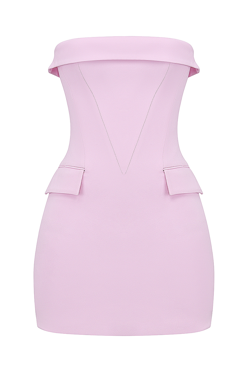 Strapless Corset Decorative Flap Pocket Bodycon Mini Dresses-Pink