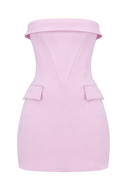 Strapless Corset Decorative Flap Pocket Bodycon Mini Dresses-Pink