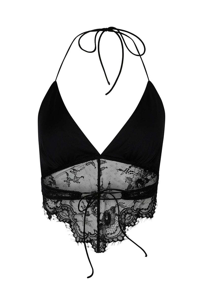 V Neck Backless Lace Halter Top High Low Hem Mini Skirt Matching Set