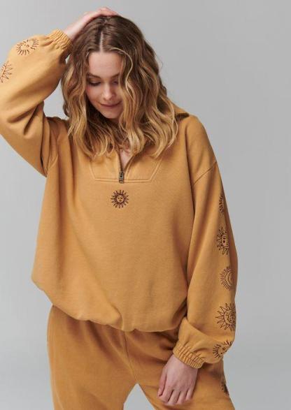 Embroidered Hoodie Pant Set Tracksuit - Yellow