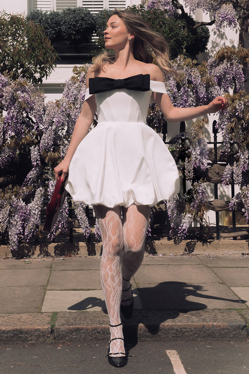 Bowknot Decor Off Shoulder Corset Party Mini Dresses-White